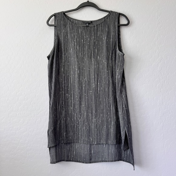 Eileen Fisher Gray Sleeveless 100% Silk Top Striped Tunic Tank Medium - Picture 1 of 6